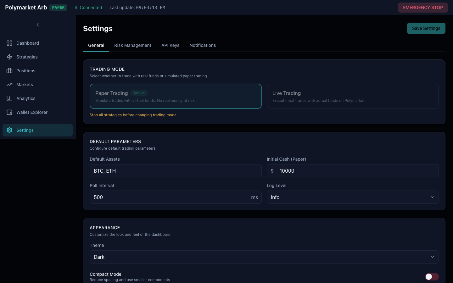 Quantum Analytics risk and system settings